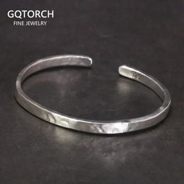 Bracelets manchette martelés en argent Sterling 925 véritable pour hommes et femmes, bijoux fins polis à la main 240116