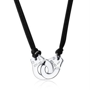 Echt 925 Sterling Zilveren Handboeien Menottes Hanger Ketting Met Rood Zwart Touw Voor Mannen Vrouwen Frankrijk Dinh Jewelry232C