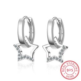 Pendientes de aro de estrella hueca de Plata de Ley 925 auténtica para mujer, joyería de plata de ley, pequeño pendiente criollo Boucle d'oreille