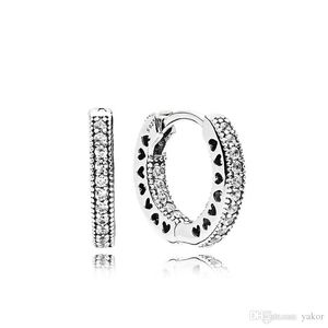 Boucles d'oreilles créoles en argent sterling 925 véritable coffret d'origine pour Pandora CZ diamant femmes boucles d'oreilles coeur de mariage