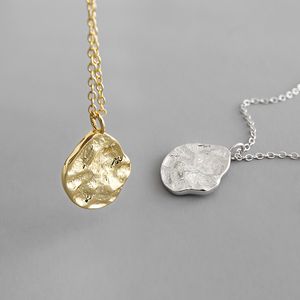Echte 925 sterling zilver onregelmatige oppervlak ronde ketting vrouwen nekketens, gouden kleur kettingen hangers zilver 925 sieraden q0531