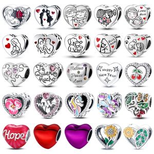 Echt 925 Sterling Zilver Liefde Elkaar Familie Liefde Hart Bedels Kralen Fit Pando 925 Armbanden DIY Verjaardag Sieraden Cadeau