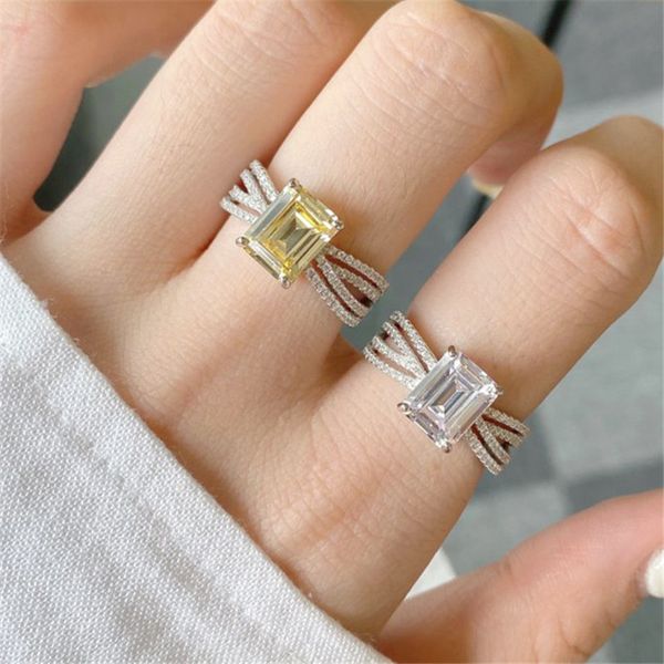 Real 925 anillos de joyería de lujo de plata esterlina colorido 5A Anillo de diseño de circonio para mujer princesa squaare Anillo de compromiso de boda anillo de diamante con tamaño de caja 5-9