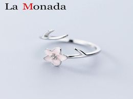 Plata de Ley 925 auténtica joyería hecha a mano Natural anillo ajustable de flor de ciruelo para mujer Bijoux8810431