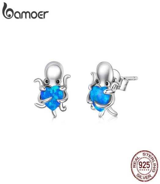 Réel 925 en argent Sterling poulpe coeur opale boucles d'oreilles pour les femmes déclaration Bijoux fins Brinco Bijoux SCE881 2106169706332