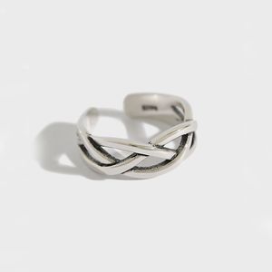 Echt 925 Sterling Zilveren Open Ringen voor Vrouwen Vintage Holle Gevlochten Touw Verstelbare Vinger Bague Fijne Sieraden YMR081