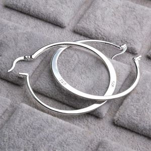 Real 925 Silver Silver Oval Big Boucles d'oreilles pour femmes Bijoux de mariage rond