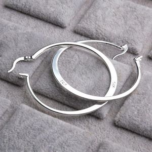 Real 925 Silver Silver Oval Boules d'oreilles Big Hoop pour femmes Flat Thin Round Wedding Accessory Punk Brincos Joyas de Plata 202U