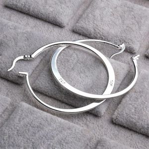 Real 925 Sterling Silver Oval Big Hoop Oorbellen voor vrouwen plat dunne ronde bruiloft sieraden accessoire punk brincos joyas de plata 325X