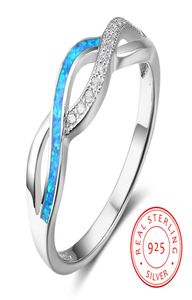 Real 925 Sterling Silver Promise Rings Blue Opal Stones Rhodium Plated sieraden Design verlovingsring voor vrouw6110187