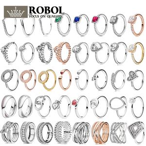 Real 925 Sterling Silver Ring gegraveerd met sprankelend logo Love Heart Diamond Pandora Ring Gemstone vrouwelijke ring