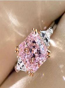 Real 925 Sterling Silver Rings Finger 9 9 Square Wit Pink Geel CZ Proming Fashion Ring For Girl Love Women Sieraden Wedding Eng9437393