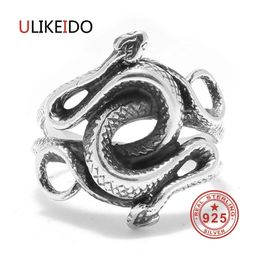 Real 925 Sterling Silver Rings Snake for Men Natural Born Killers Double Head Thaise sieraden Vintage Kerstcadeau 240420