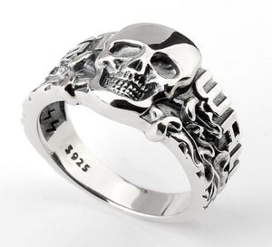 Real 925 Sterling Silver Skull Ring Skeleton European Punk Cool Street Style for Men Fashion Jewelry9762229