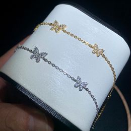 Real 925 Sterling Silver Sparkling Cz Butterfly Link Chain Paved Bling Bling Lindo Charm Pulsera para mujeres Regalos de cumpleaños dulces