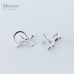 Real 925 Sterling Silver Star Geometric Clear CZ Stud Earring voor vrouwen Charm Party Fashion Fine Jewelry Accessoires 210707