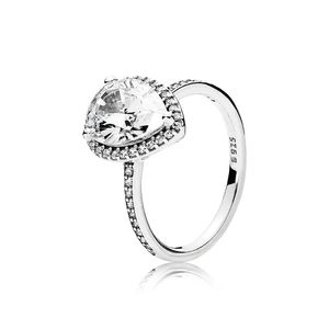 Real 925 Sterling Silver Tear Drop CZ Diamond Ring avec logo et boîte d'origine Ajuster la bague de mariage Bijoux pour les femmes