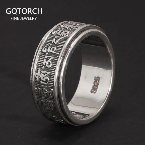 Anillos Vintage de Plata de Ley 925 auténtica para hombres, anillos giratorios tibetanos de seis palabras Mantra, joyería budista Om Mani Padme Hum 240119