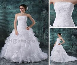 Imagen real real Aline vestidos de novia corte tren Organza volantes sin tirantes apliques de encaje vestidos DHYZ 025264989