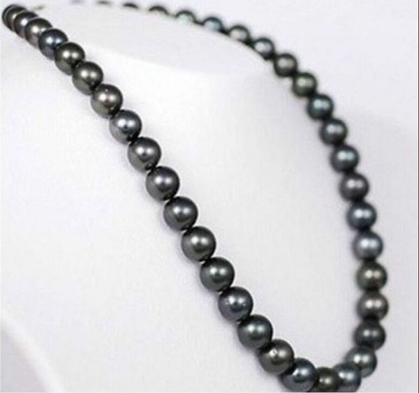 REAL HERMOSO COLLAR DE PERLAS NEGRAS NATURALES TAHITIANAS DE 9-10 MM