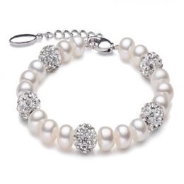Véritable beau bracelet de perles d'eau douce femmes mariage bracelet de perles blanches de culture 925 bijoux en argent fille cadeau d'anniversaire GB773310Y