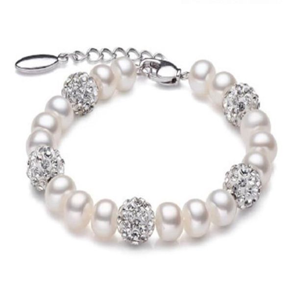 Véritable beau bracelet de perles d'eau douce femmes mariage bracelet de perles blanches de culture 925 bijoux en argent fille cadeau d'anniversaire GB773274G