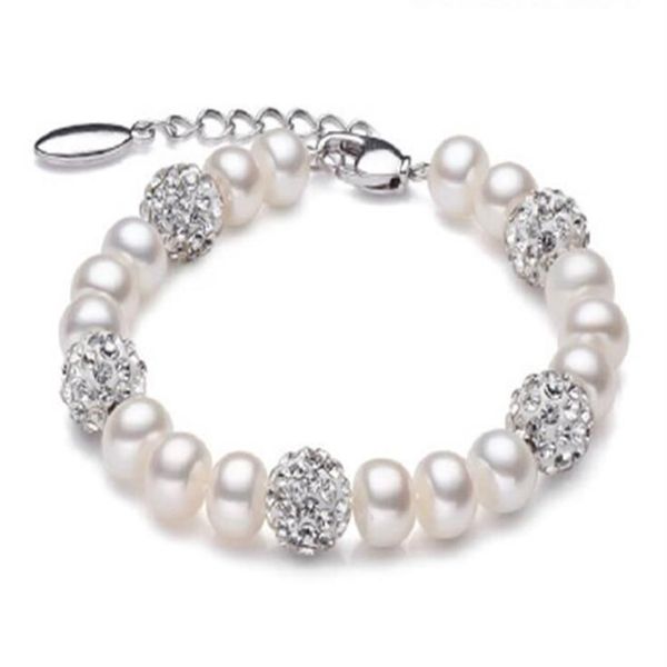 Véritable beau bracelet de perles d'eau douce femmes mariage bracelet de perles blanches de culture 925 bijoux en argent fille cadeau d'anniversaire GB773258m