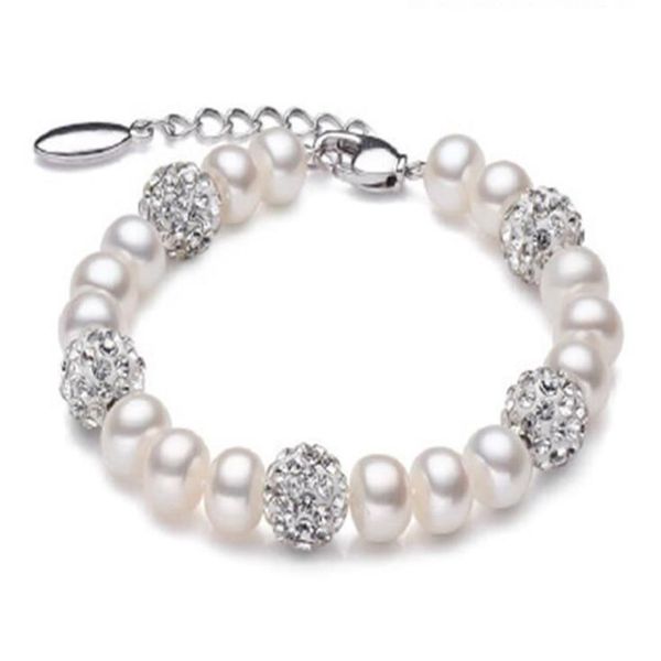 Véritable beau bracelet de perles d'eau douce femmes mariage bracelet de perles blanches de culture 925 bijoux en argent fille cadeau d'anniversaire GB773284N