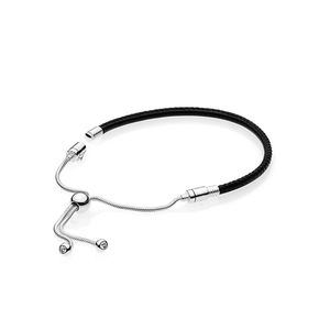 echt zwart lederen schuifarmband met originele doos voor pandora 925 sterling zilver mode partij sieraden voor vrouwen vriendin cadeau ontwerper armbanden set