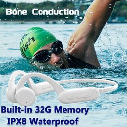 Écouteurs à conduction osseuse réelle natation IPX8 étanche 32 Go lecteur MP3 sans fil Bluetooth 5.2 écouteurs pour casque HiFi Sport 240221
