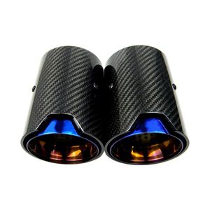 Punta de silenciador de tubo de escape de acero inoxidable quemado azul de fibra de carbono Real para BMW M Performance M2 F87 M3 F80 M4 F82 F83 M5 F10 M6 F12275O