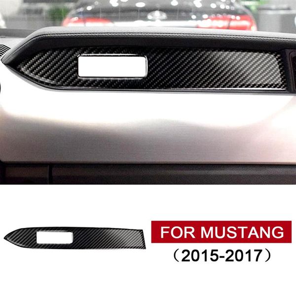 Bande de décoration de tableau de bord de voiture en fibre de carbone véritable pour Ford Mustang Autocollants de voiture Car-Styling 2015 2016 2017 Auto Interior Accessorie250G