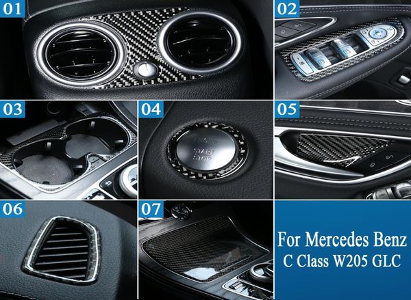 Real Carbon Fiber Air Climatisation Panneau d'échappement Sticker Couvre d'image pour Mercedes Benz C Classe W205 GLC ACCESSORATION INTÉRIEUR DE L'INTÉRIEUR4335739