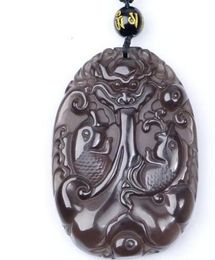 Véritable glace claire obsidienne naturelle sculpté poisson Dragon porte-bonheur pendentifs collier mode Women039s bijoux 5737122