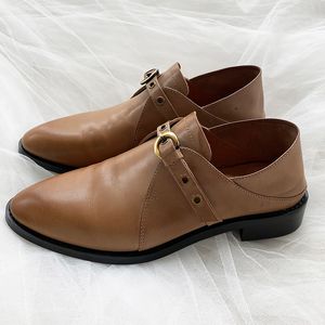 Echte koeienhuid dames dames lederen kleding schoenen plat lage hakken loafers pumps zomerse lente en volledige plundering teen puntige zachte solide sexy buckle feest maat