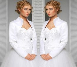 Vraie sur mesure et couleur Veste de mariage Satin Manches longues ACCESSOIRES DE LA BRIDE COLLAIRE HAUTE