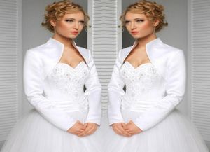 Echt op maat gemaakte maat en kleurbruiloft jasje Satin Long Sheeves High Collar Bride Accessories Bridal Bolero Shrug Wraps SH4490919