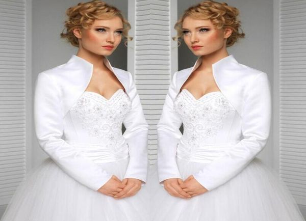 Vraie sur mesure et couleur Veste de mariage en satin Satin Longes High Collar Bride Accessoires Bridal Bolero Shrump Wraps Sh4490919