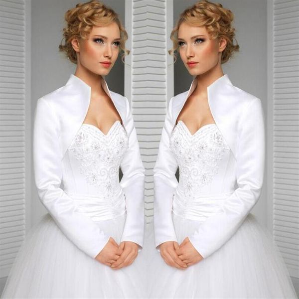 Réel sur mesure taille et couleur veste de mariage satin manches longues col haut accessoires de mariée boléro de mariée shrug wraps sh3202