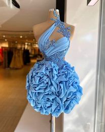 Réel mignon a-ligne pure maille perlée broderie bleu clair femmes africaines sur mesure fête robes de Cocktail 2022 PRO232