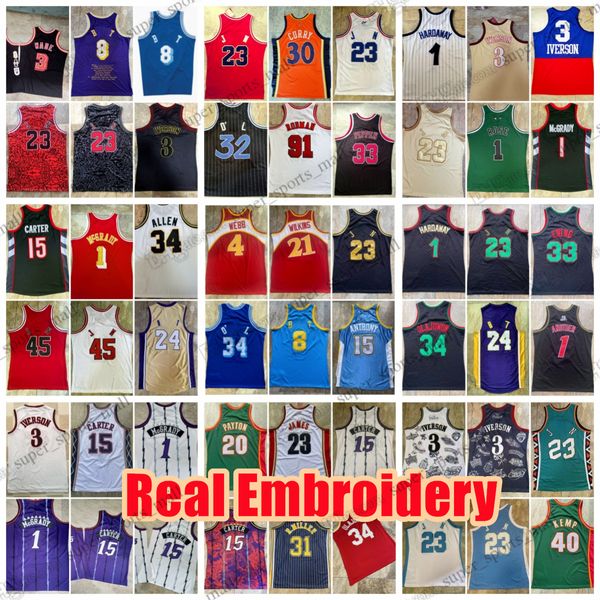 Maillot de basket-ball brodé véritable 3 Allen Derrick Iverson Rose Tracy Penny McGrady Hardaway Toni Scottie Kukoc Pippen Ewing Stephen Jokic Curry Gary R.Miller Payton