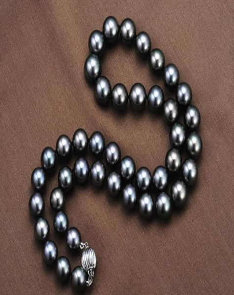 Bijoux en perles fines véritables, collier de perles noires naturelles de tahiti, ronde parfaite, 18quot95105MM, 8911987