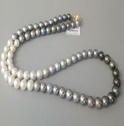 Vraie Fine Pearls Colliers de perles bijoux 18quot 89 mm mer naturel Whitegray Black Round Pearl Collier5216779