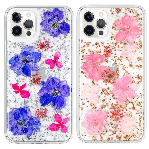 Coques Real Flower pour Iphone 13 Pro Max 12 11 XR Clear Double Layer Heavy Duty Housse de protection antichoc