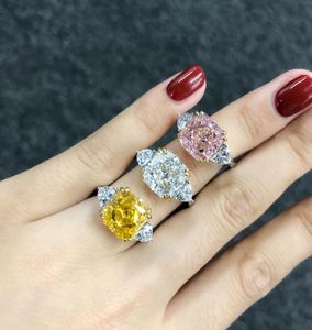 Echte bloem gesneden 5ct roze diamanten ring 100 originele 925 sterling zilveren verloving trouwringen voor vrouwen fijne sieraden3221769