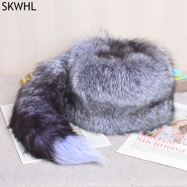 Véritable chapeau de fourrure de renard chapeaux mongols processus unique conception de queue de renard hiver garder au chaud chapeaux pour les femmes de la mode