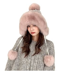 Echte vossenbont hoed vrouwen oor flappen oorbeschermers cap winter warm beige roze zwart grijs