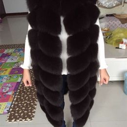 Gilet en fourrure de renard véritable, vêtement d'extérieur, pardessus long, design, pull à col rond, gilet pour femme, 201212