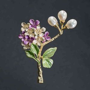 Broche de flor esmaltada con perlas de agua dulce reales para mujer joyería 04713