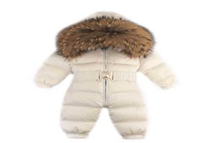 Réel Ful manteaux pour enfants russie hiver bébé enfants filles garçons combinaison de neige barboteuses RealFur Bebes enfant doudoune à capuche salopette H4852361
